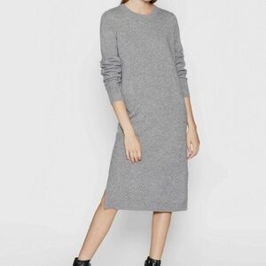 Equipment - Gray "Snyder" 100% Cashmere Long Sleeve Midi Sweater Dress, Size L